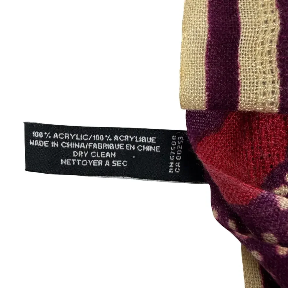 Jones New York Colorful Orange Purple Floral Print Fringe Scarf Wrap 76